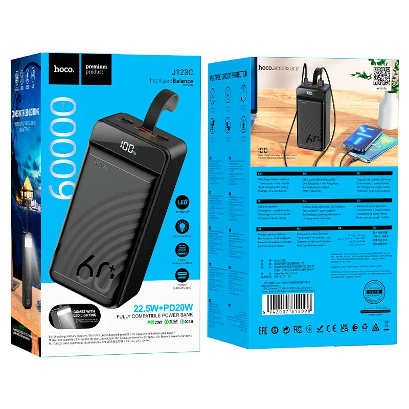 Hoco J123C Element 60000mAh – Power Bank Charge Rapide USB-C 4 Sorties | Zorando Algérie