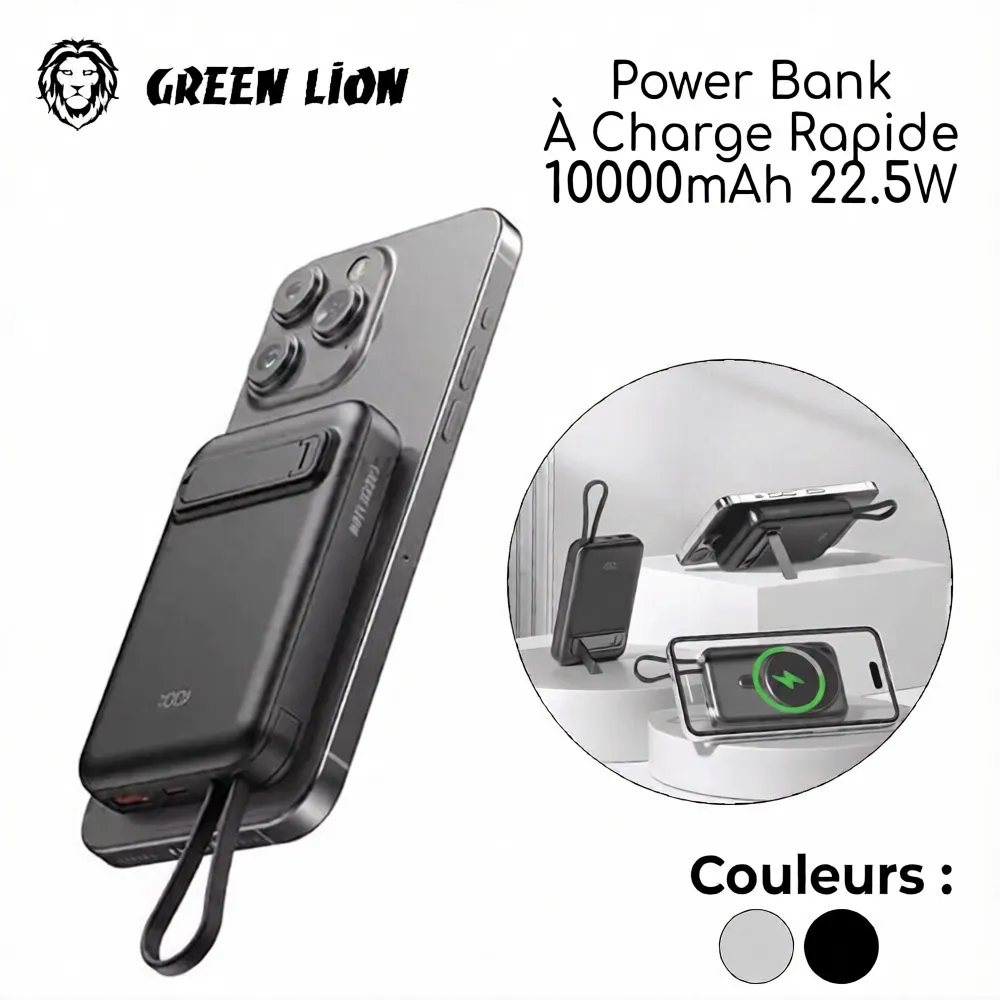 Green Lion DXB MagSafe 10000mAh – Batterie Externe Magnétique Charge Rapide PD 20W | Zorando Algérie